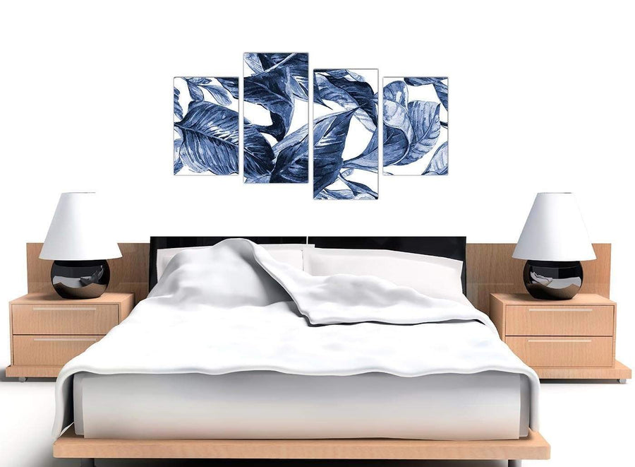 Cheap Large Indigo Navy Blue White Tropical Leaves Canvas Multi 4 Part 4320 For Your Kitchen