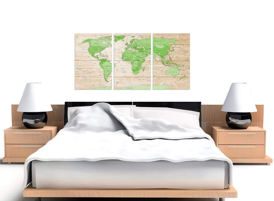 Cheap Large Lime Green Cream World Map Atlas Canvas Split Set Of 3 3310 For Your Living Room