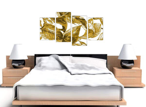Cheap Large Mustard Yellow White Tropical Leaves Canvas Split 4 Set 4318 For Your Bedroom