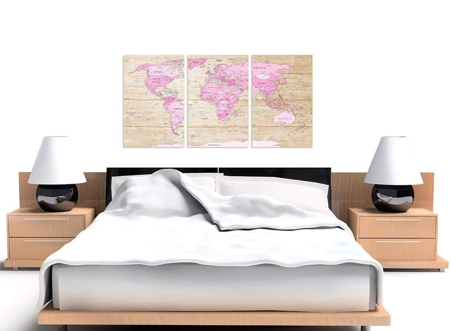 Cheap Large Pink Cream Map Of World Atlas Canvas Split 3 Part 3309 For Your Teenage Girls Bedroom