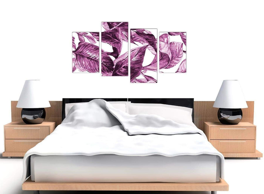 Cheap Large Plum Aubergine White Tropical Leaves Canvas Multi 4 Set 4319 For Your Bedroom