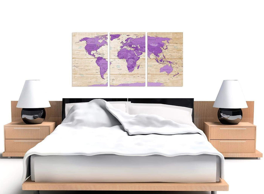 Cheap Large Purple Cream Map Of The World Atlas Canvas Split 3 Part 3312 For Your Office