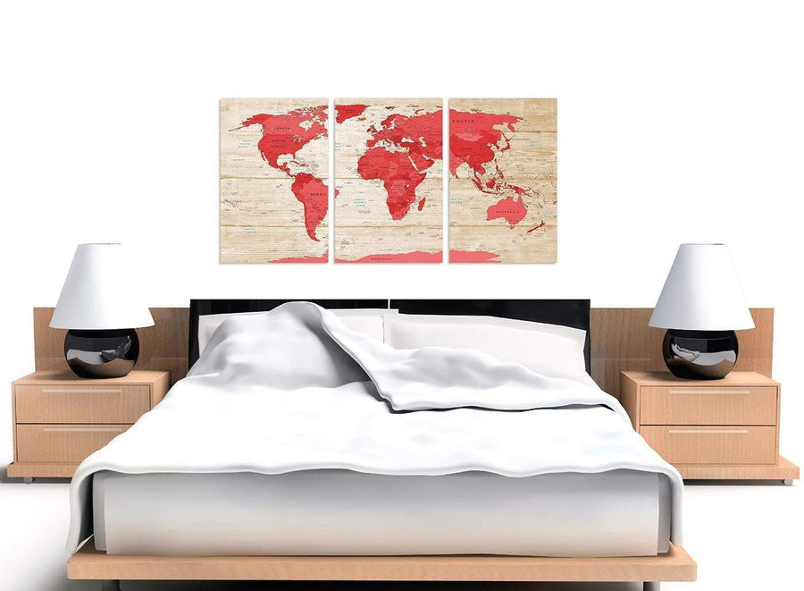 Cheap Large Red Cream Map Of World Atlas Canvas Multi Set Of 3 3311 For Your Dining Room