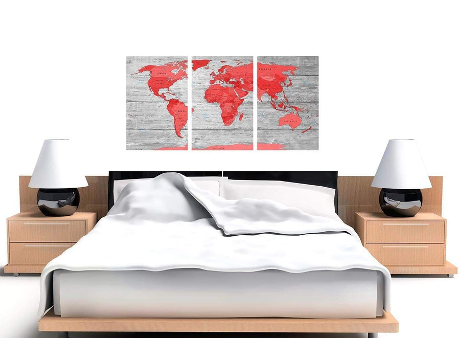 Cheap Large Red Grey Map Of The World Atlas Canvas Wall Art Print Multi 3 Set 3300 For Your Living Room