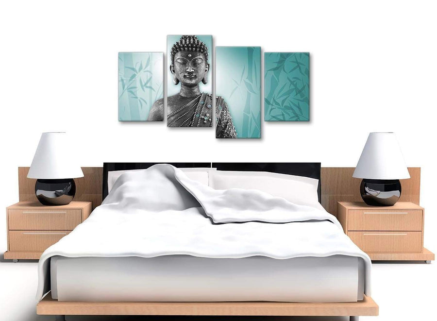 Cheap Large Teal And Grey Silver Wall Art Prints Of Buddha Canvas Multi 4 Piece 4327 For Your Hallway