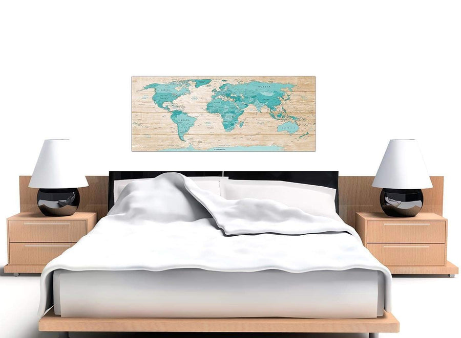 Cheap Large Teal Cream Map Of World Atlas Canvas Modern 120cm Wide 1313 For Your Kitchen