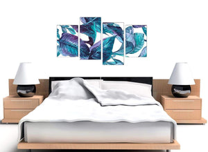 Cheap Large Turquoise And White Tropical Leaves Canvas Split 4 Set 4323 For Your Dining Room