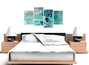 Cheap Large Turquoise Teal Abstract Painting Wall Art Print Canvas Split 4 Set 4333 For Your Living Room