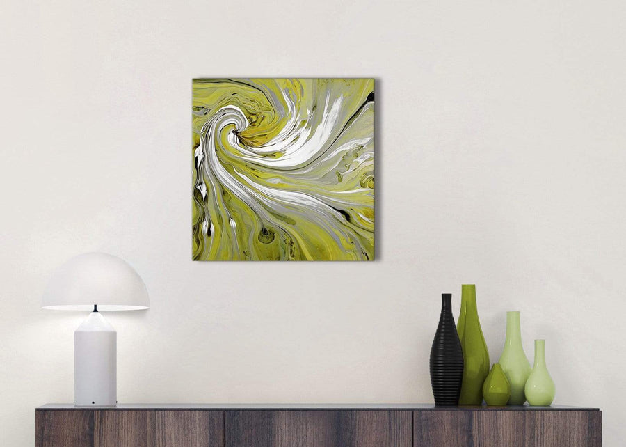 Cheap Lime Green Swirls Modern Abstract Canvas Wall Art Modern 49cm Square 1S351S For Your Dining Room