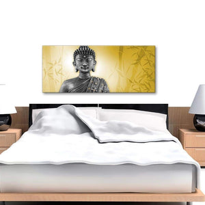 Cheap Mustard Yellow And Grey Silver Wall Art Print Of Buddha Canvas Modern 120cm Wide 1328 For Your Office