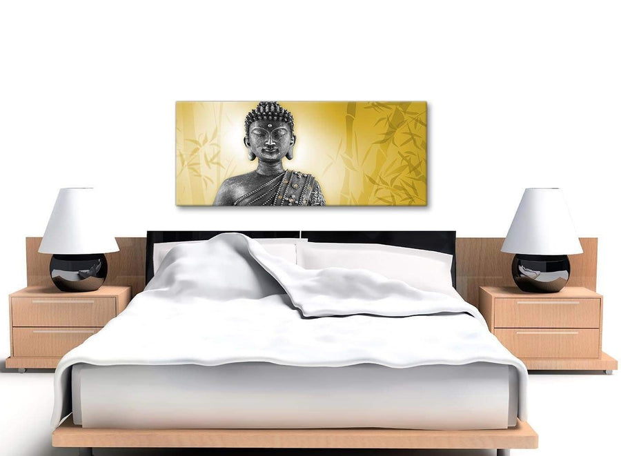 Cheap Mustard Yellow And Grey Silver Wall Art Print Of Buddha Canvas Modern 120cm Wide 1328 For Your Office