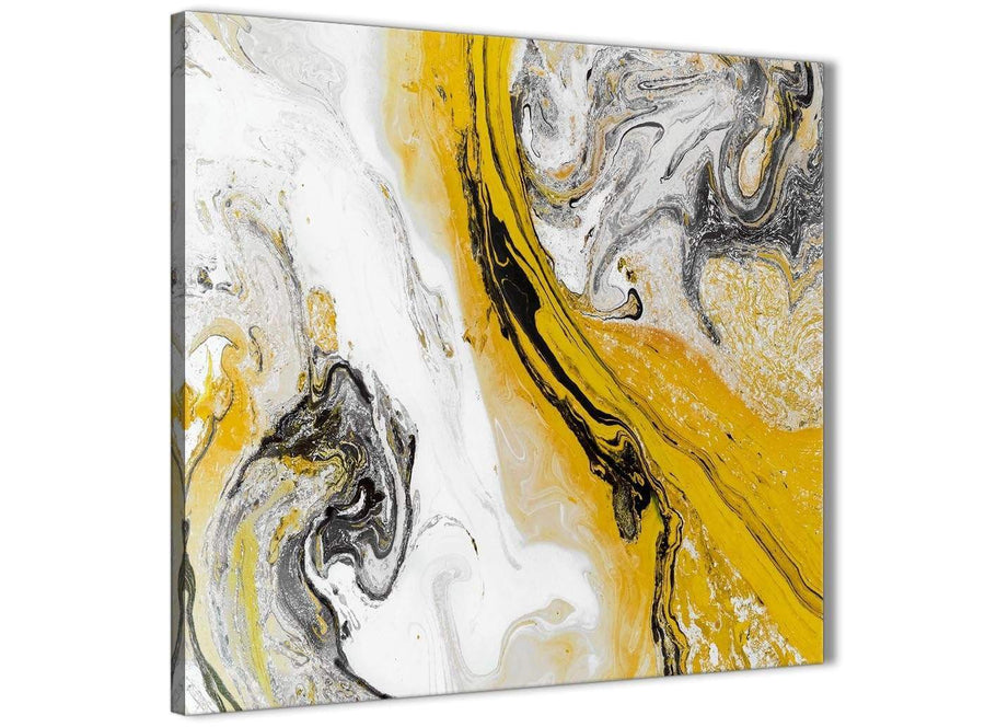 Cheap Mustard Yellow and Grey Swirl Bathroom Canvas Wall Art Accessories - Abstract 1s462s - 49cm Square Print