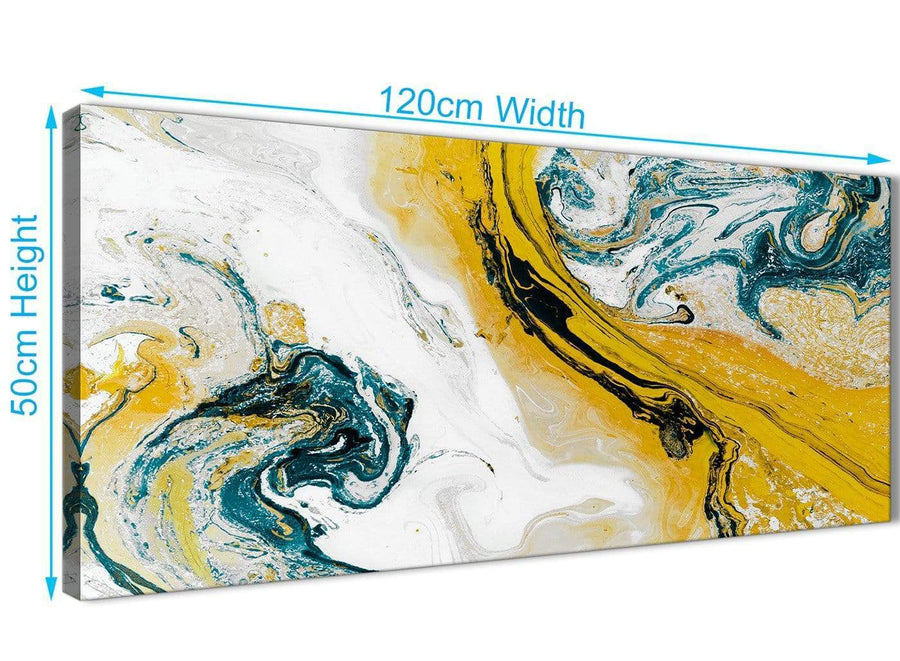 Cheap Mustard Yellow and Teal Swirl Bedroom Canvas Wall Art Accessories - Abstract 1470 - 120cm Print