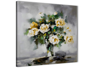 Cheap Mustard Yellow Grey Flowers Painting Bathroom Canvas Pictures Accessories - Abstract 1s443s - 49cm Square Print