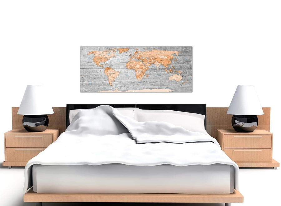 Cheap Orange Cream Large Orange Grey Map Of World Atlas Canvas Wall Art Print Maps Canvas Modern 120cm Wide 1304 For Your Dining Room