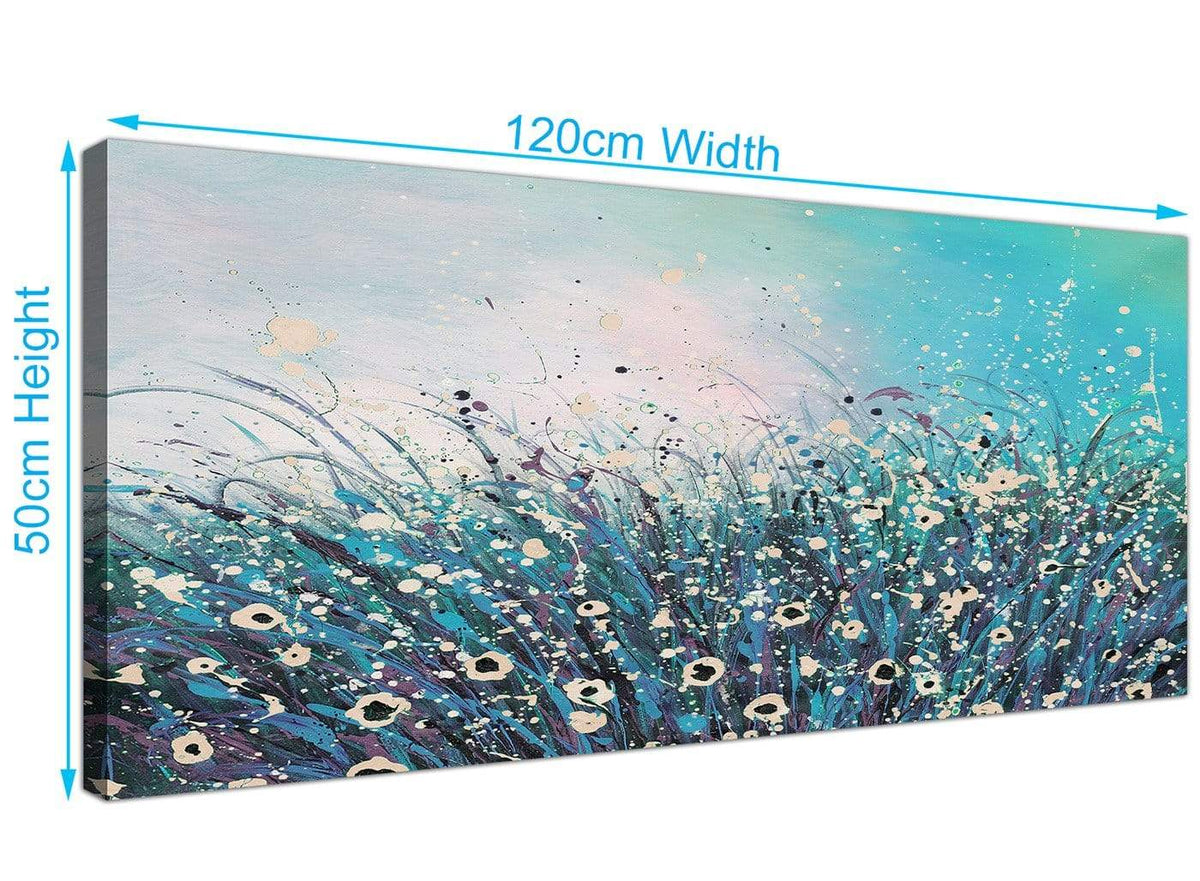 Teal Coloured Flowers Abstract Modern Floral Canvas