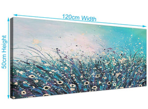 cheap panoramic abstract floral canvas art teal 1260