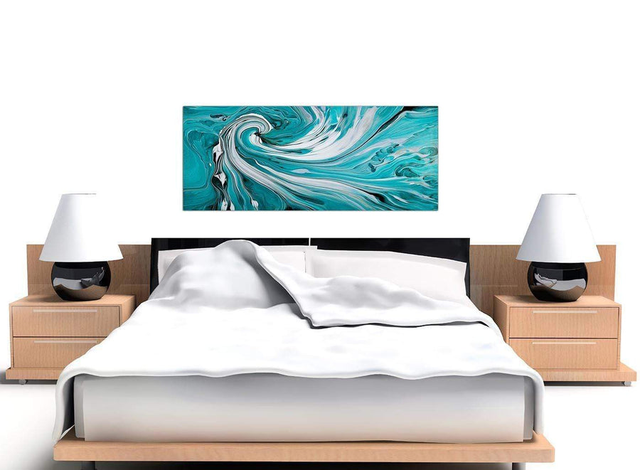 cheap panoramic teal abstract swirl canvas wall art 1266