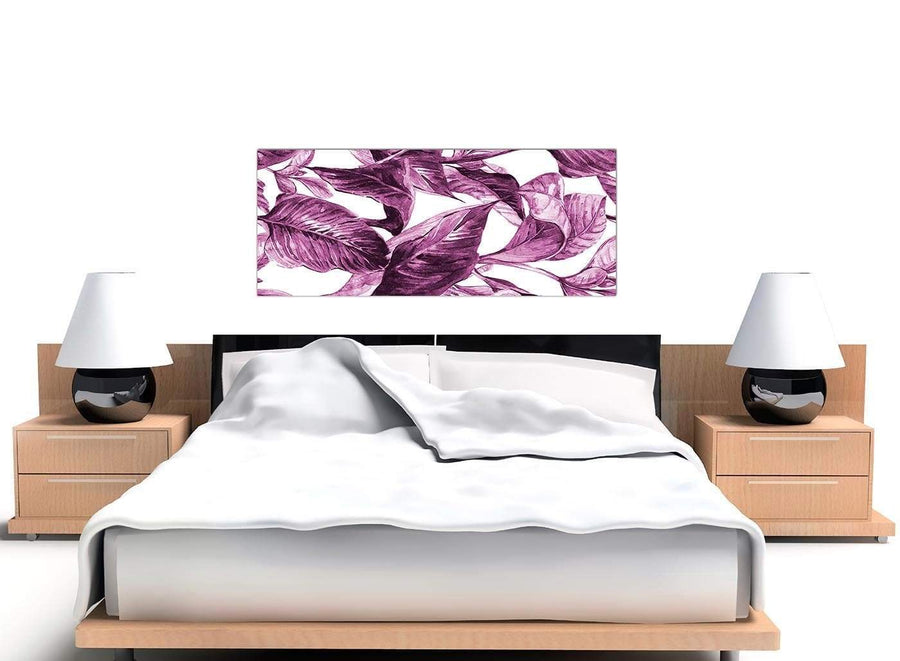 Cheap Plum Aubergine White Tropical Leaves Canvas Modern 120cm Wide 1319 For Your Bedroom