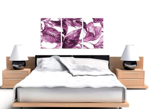 Cheap Plum Aubergine White Tropical Leaves Canvas Multi 3 Set 3319 For Your Living Room
