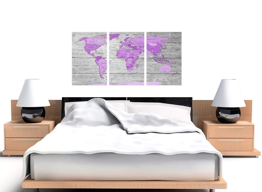 contemporary purple grey large purple and grey map of world atlas canvas wall art print maps canvas split 3 part 3298 for your bedroom