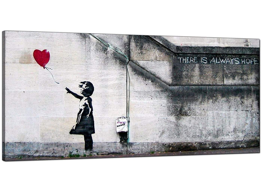 Red Living Room Wide Canvas of Banksy Graffiti