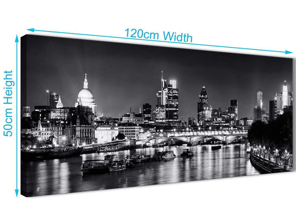 Cheap River Thames Skyline of London Canvas Wall Art - Landscape - 1430 Black White Grey - 120cm Wide Print