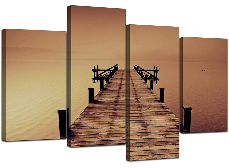 Four Panel Set of Living-Room Brown Canvas Picture