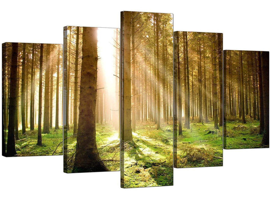 5 Part Set of Living-Room Green Canvas Pictures