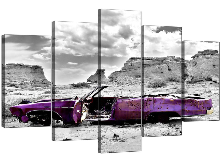5 Panel Set of Living-Room Purple Canvas Wall Art