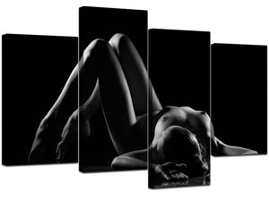 4 Panel Set of Living-Room Black White Canvas Pictures