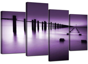 Four Panel Set of Living-Room Purple Canvas Wall Art