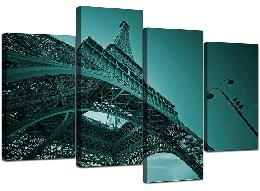 Four Part Set of Living-Room Teal Canvas Wall Art