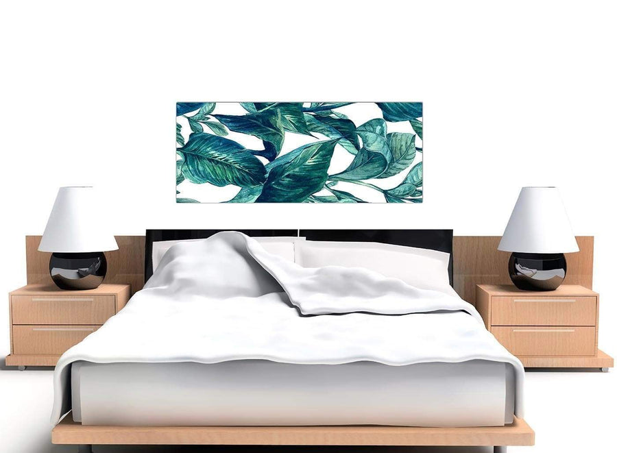 Cheap Teal Blue Green Tropical Exotic Leaves Canvas Modern 120cm Wide 1325 For Your Dining Room