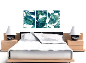 Cheap Teal Blue Green Tropical Exotic Leaves Canvas Multi 3 Panel 3325 For Your Bedroom