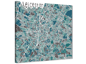 Cheap Teal Blue Street Map of Leicester - Office Canvas Wall Art Accessories - 1s453s - 49cm Square Print