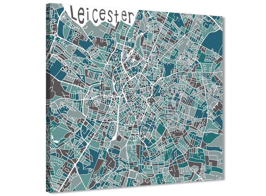 Cheap Teal Blue Street Map of Leicester - Office Canvas Wall Art Accessories - 1s453s - 49cm Square Print