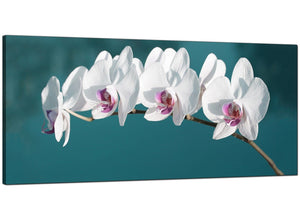 Teal Living Room Panoramic Canvas of Orchids