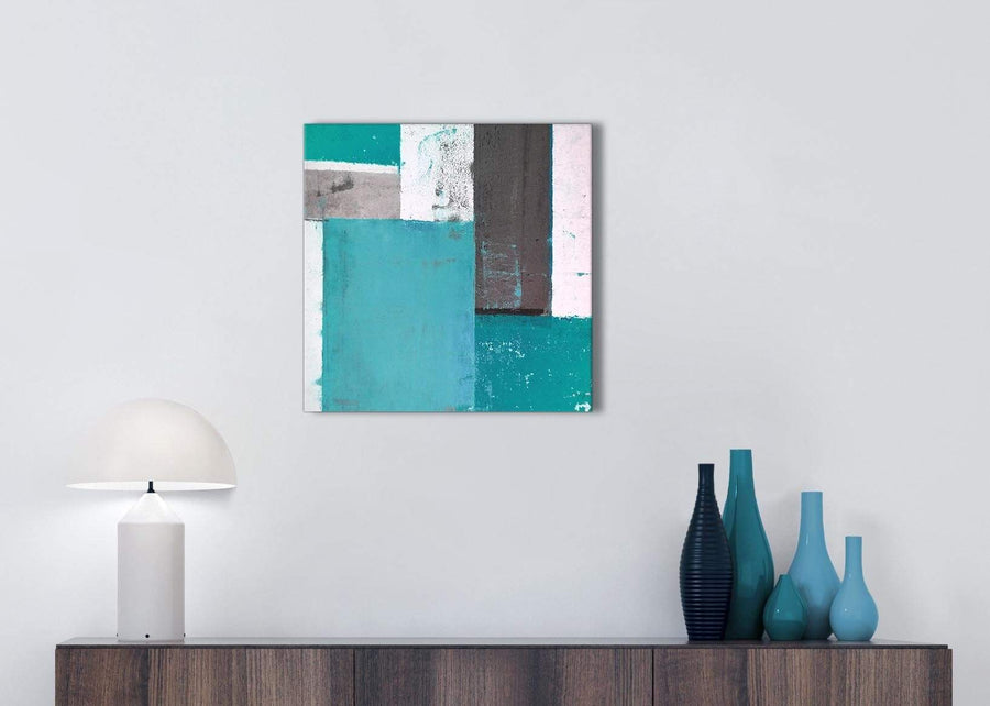 Cheap Teal Grey Abstract Painting Canvas Wall Art Modern 49cm Square 1S344S For Your Hallway