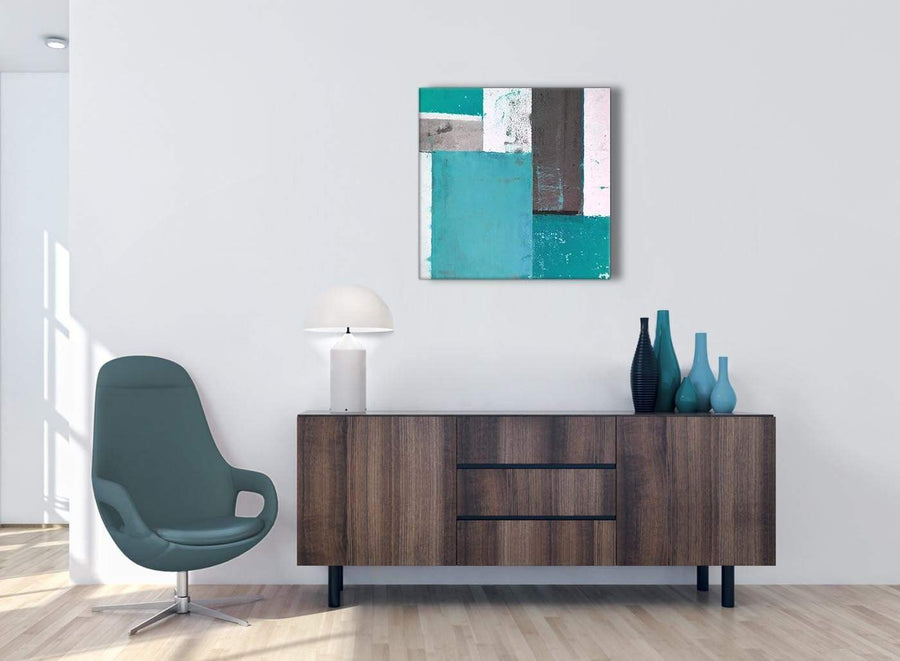 Cheap Teal Grey Abstract Painting Canvas Wall Art Modern 64cm Square 1S344M For Your Hallway
