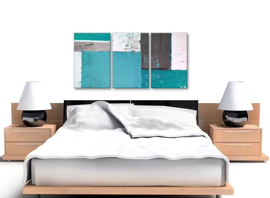 Cheap Teal Grey Abstract Painting Canvas Wall Art Split 3 Set 125cm Wide 3344 For Your Living Room