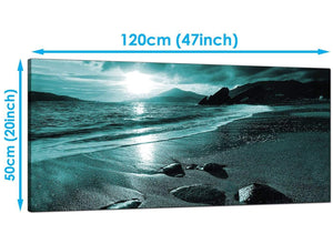 Modern Teal Panoramic Canvas of Landscape Beach