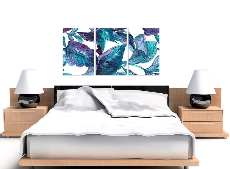 Cheap Turquoise And White Tropical Leaves Canvas Split 3 Piece 3323 For Your Kitchen