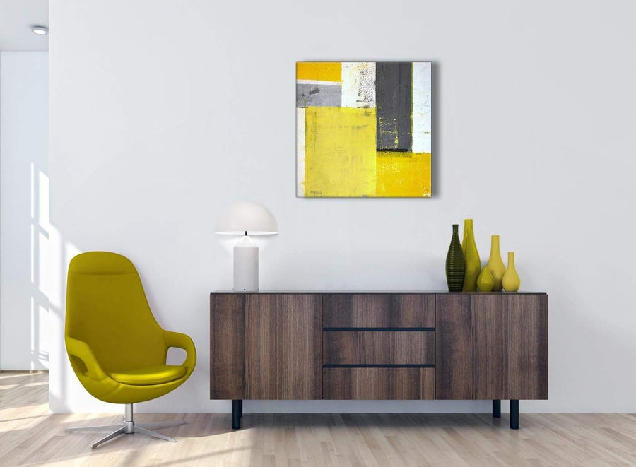 Cheap Yellow Grey Abstract Painting Canvas Modern 64cm Square 1S346M For Your Hallway