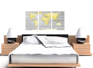 Cheap Yellow Grey Large Yellow Grey Map Of World Atlas Canvas Wall Art Print Maps Canvas Split 3 Piece 3305 For Your Living Room