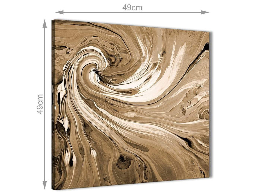 Chic Brown Cream Swirls Modern Abstract Canvas Wall Art Modern 49cm Square 1S349S For Your Dining Room