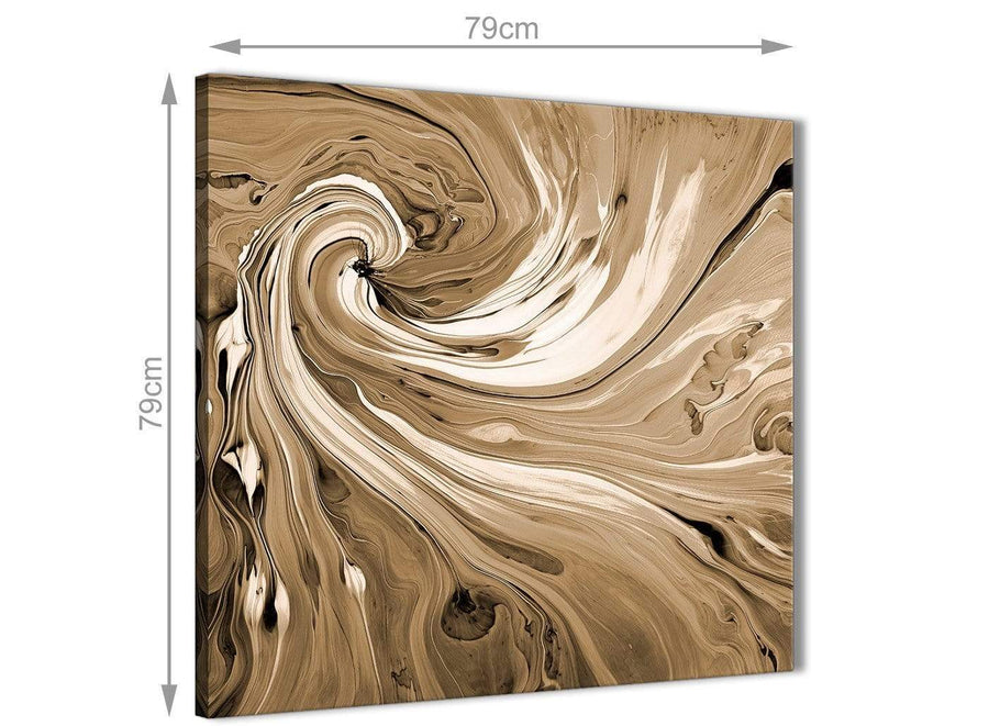 Chic Brown Cream Swirls Modern Abstract Canvas Wall Art Modern 79cm Square 1S349L For Your Kitchen
