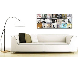 Contemporary Banksy Graffiti Collage Canvas Wall Art Modern 120cm Wide 1356 For Your Living Room