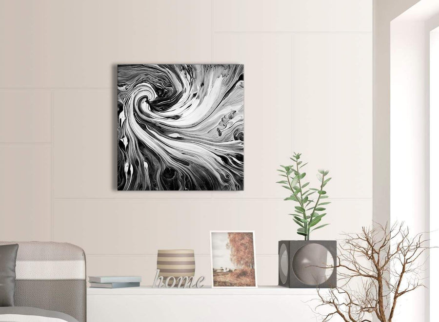 Contemporary Black White Grey Swirls Modern Abstract Canvas Wall Art Modern 64cm Square 1S354M For Your Kitchen