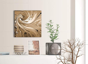 Contemporary Brown Cream Swirls Modern Abstract Canvas Wall Art Modern 49cm Square 1S349S For Your Dining Room